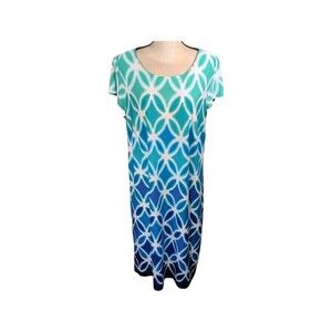 Signature Camry Dress Short Sleeve Geometric Print Womans Multicolor Size 16W
